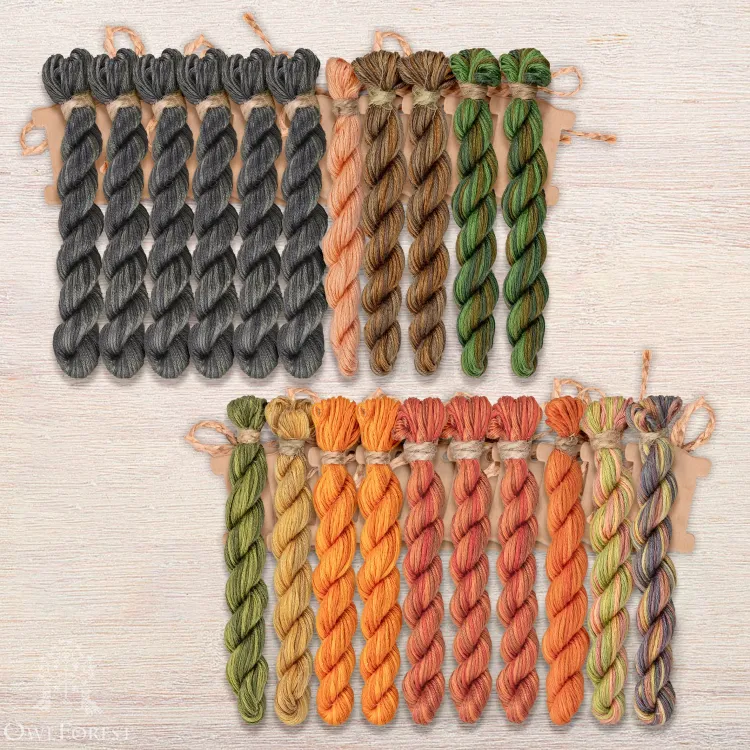 Set of OwlForest Hand-Dyed Threads for the “Autumn Night Alphabet” Chart  ENG (Thread Trade n.a. Kirov)