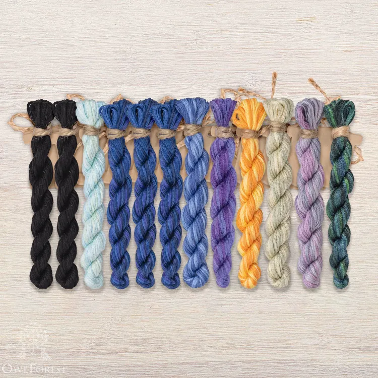 Set of OwlForest Hand-Dyed Threads for the “Black Pearl” (DMC) 