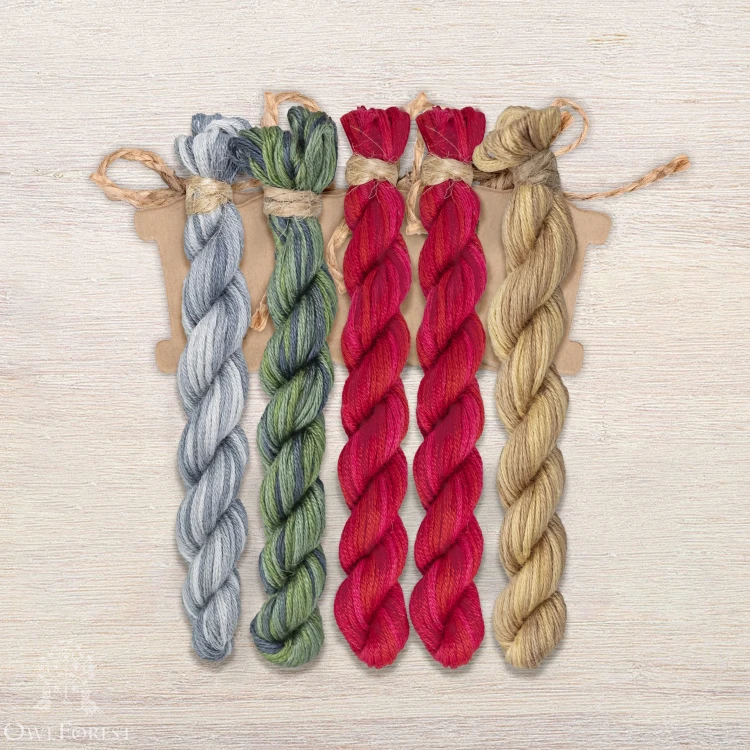 Set of OwlForest Hand-Dyed Threads for the “Pomegranate Panel” (Thread Trade n.a. Kirov) 