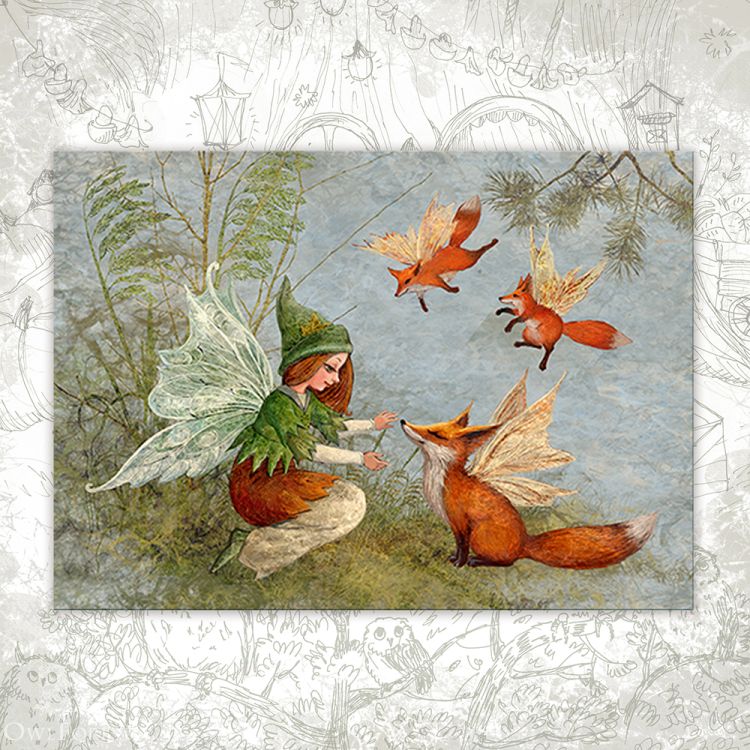 “Fairy and Foxes” Postcard