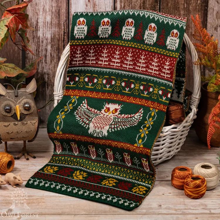 Knitted Scarf «Forest Owls»
