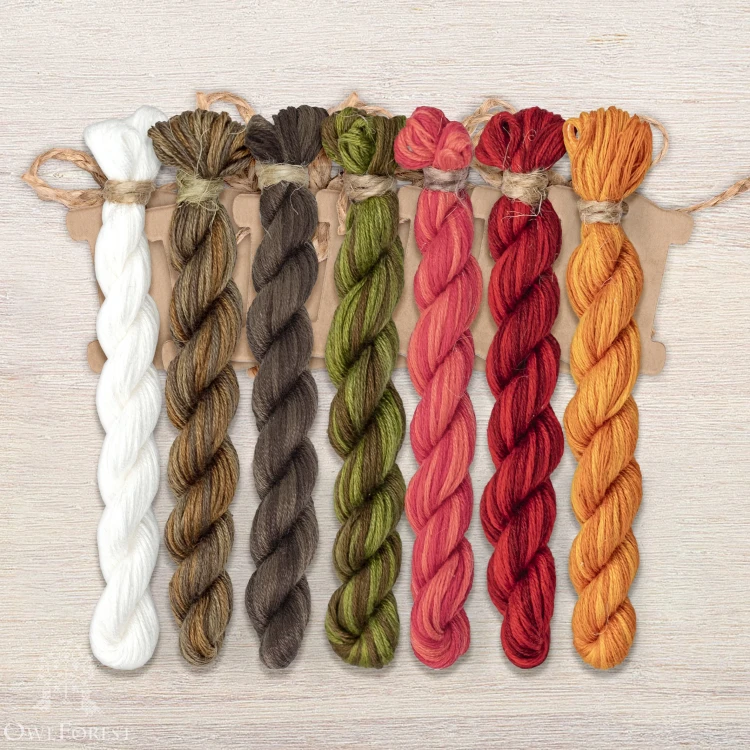 Set of OwlForest Hand-Dyed Threads for the “Owlforest Tree” (Thread Trade n.a. Kirov) 
