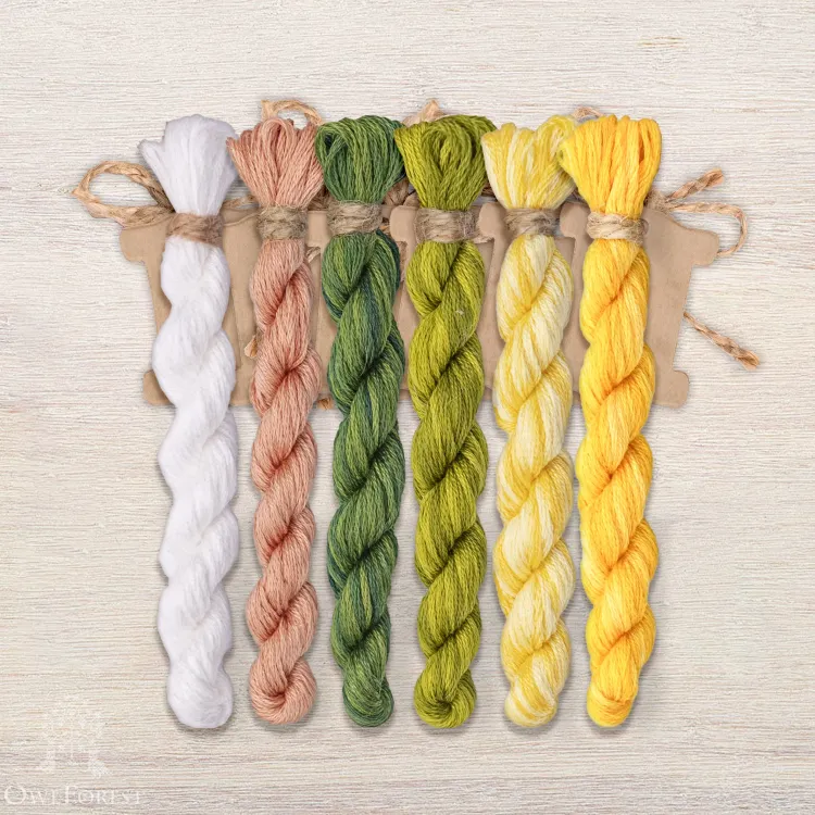 Set of OwlForest Hand-Dyed Threads for the “Lemon Bow” Chart (DMC)