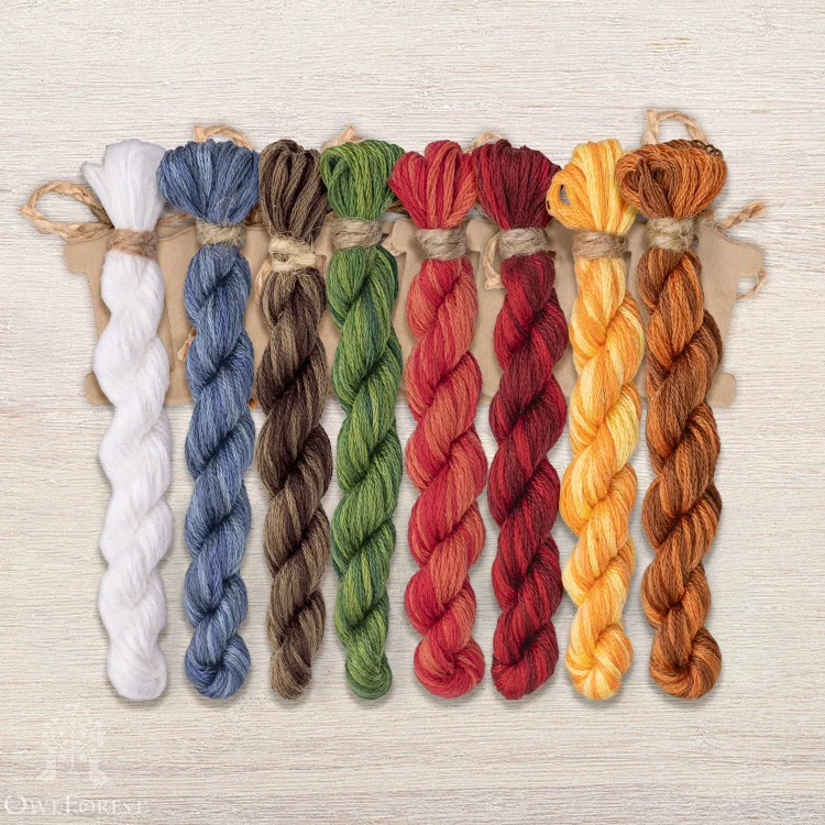 Set of OwlForest Hand-Dyed Threads for the “Cat Highlands Tree” (DMC) 