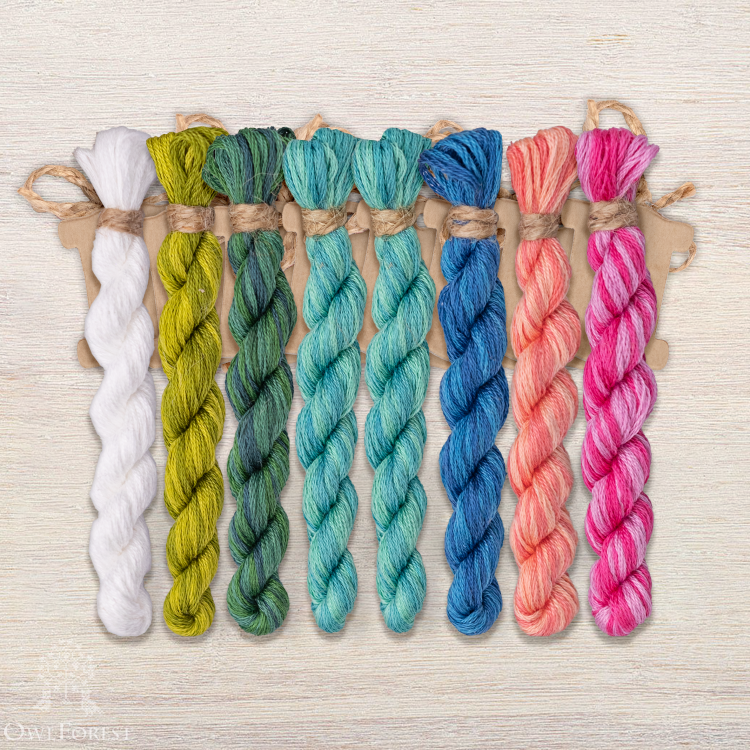 Set of OwlForest Hand-Dyed Threads for the “Underwater Garden” Chart (DMC)