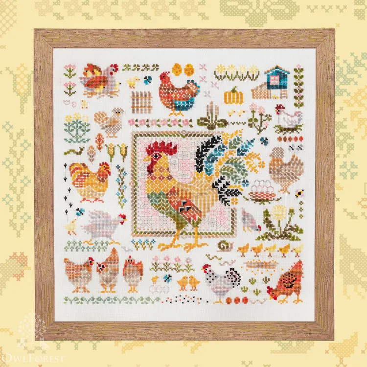Digital embroidery chart “Chicken Yard” – Owlforest Embroidery