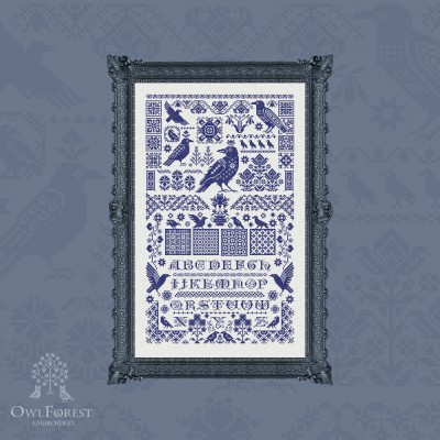 Digital embroidery chart “Raven Sampler” Latin Letters