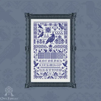 Digital embroidery chart “Raven Sampler” Latin Letters
