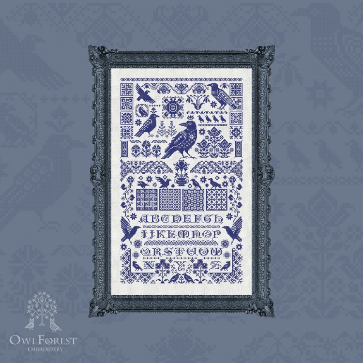 Digital embroidery chart “Raven Sampler” Latin Letters