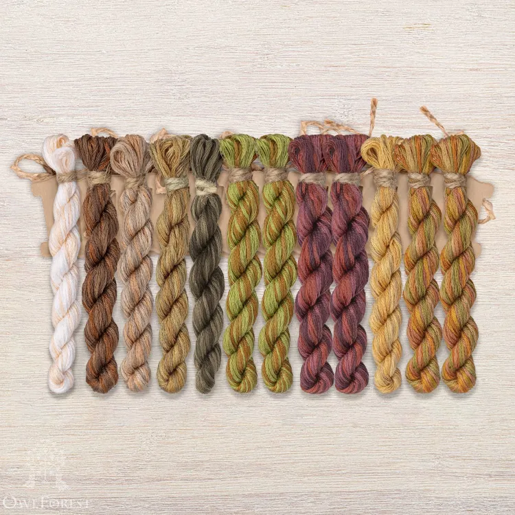 Set of OwlForest Hand-Dyed Threads for the “Barn Owl” Chart (DMC)