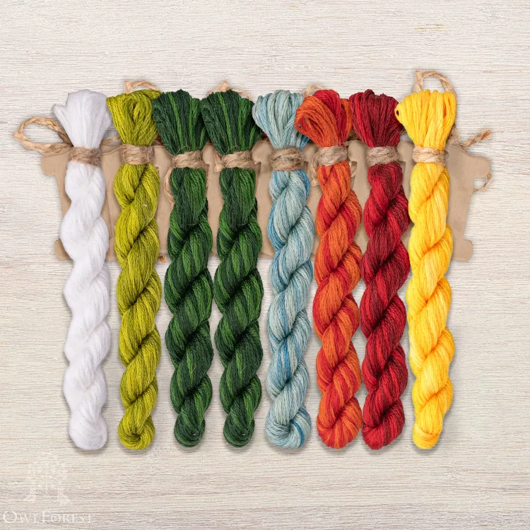 Set of OwlForest Hand-Dyed Threads for the “Toadstool Cafe” Chart (DMC)