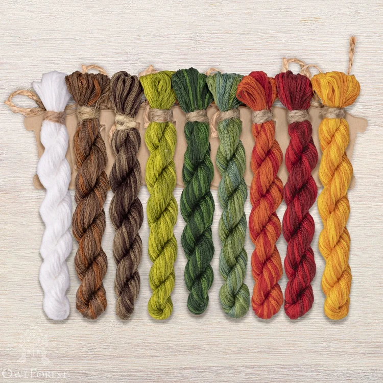 Set of OwlForest Hand-Dyed Threads for the “Toadstool Bay Tree” (DMC) 
