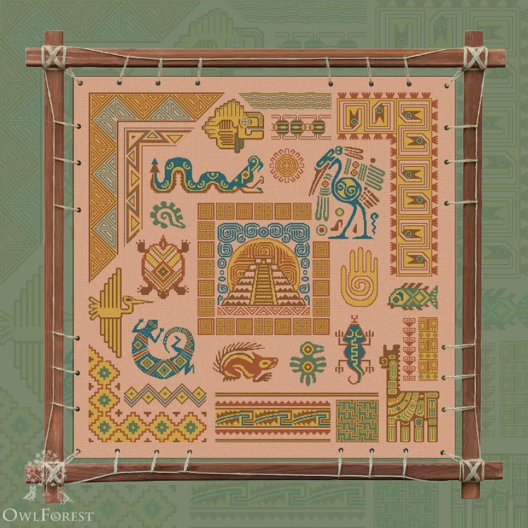 Booklet of the Embroidery Chart “Mesoamerican Motifs. Panel Picture” 5 colors