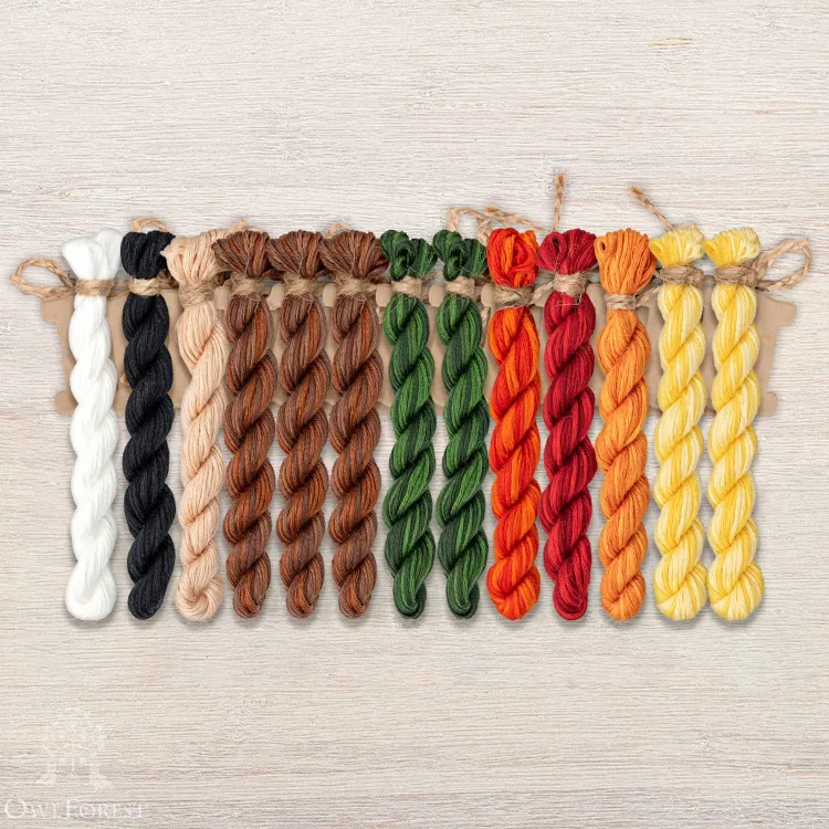 Set of OwlForest Hand-Dyed Threads for the “Mushroom Hunting” Chart  (Thread Trade n.a. Kirov)