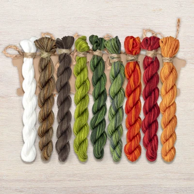 Set of OwlForest Hand-Dyed Threads for the “Toadstool Bay Tree” (Thread Trade n.a. Kirov) 