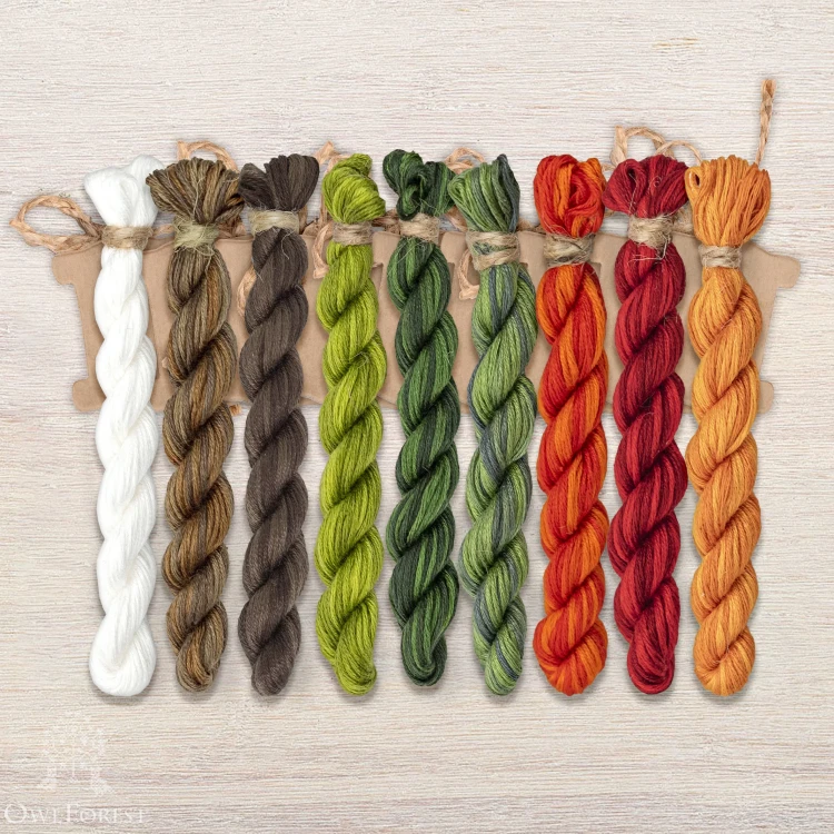 Set of OwlForest Hand-Dyed Threads for the “Toadstool Bay Tree” (Thread Trade n.a. Kirov) 
