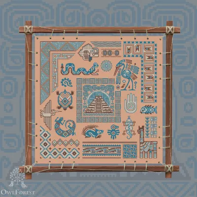 Digital embroidery chart “Mesoamerican Motifs. Panel Picture” 3 colors