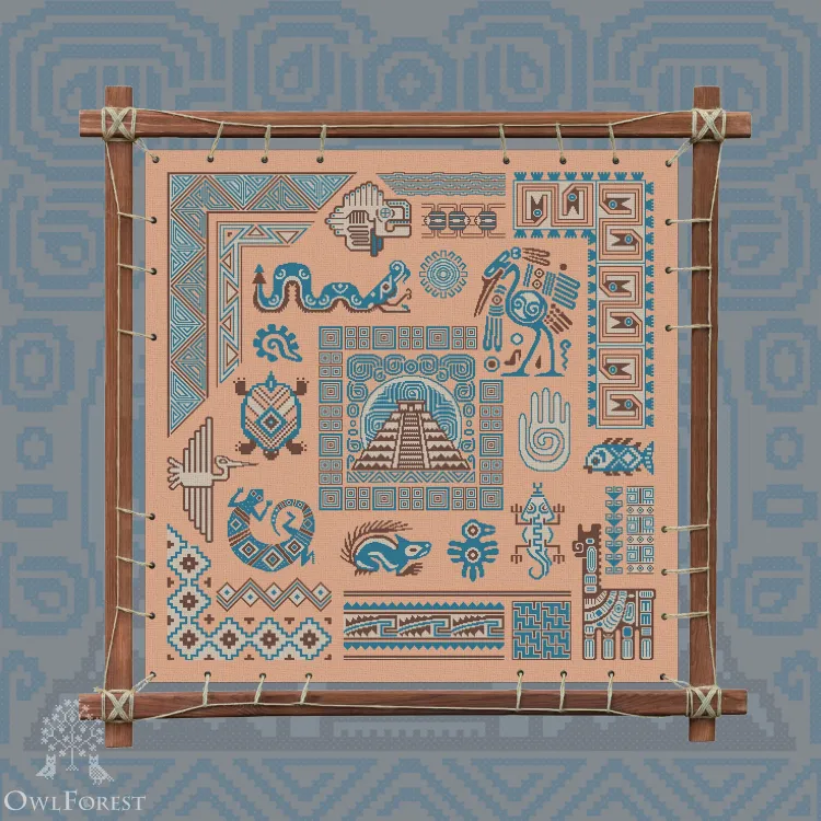 Digital embroidery chart “Mesoamerican Motifs. Panel Picture” 3 colors