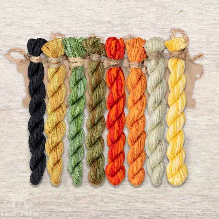 Set of OwlForest Hand-Dyed Threads for the “Pumpkin Crow” Chart (Thread Trade n.a. Kirov)