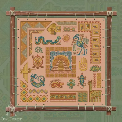 Digital embroidery chart “Mesoamerican Motifs. Panel Picture” 5 colors