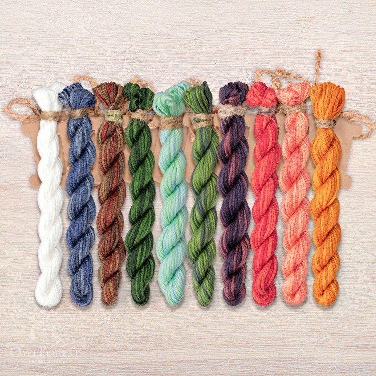 Set of OwlForest Hand-Dyed Threads for the “Summer in the Village” Chart (Thread Trade n.a. Kirov)