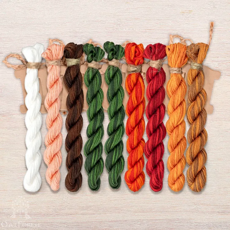Set of OwlForest Hand-Dyed Threads for the “Gnome Studio. Pottery” Chart (Thread Trade n.a. Kirov)