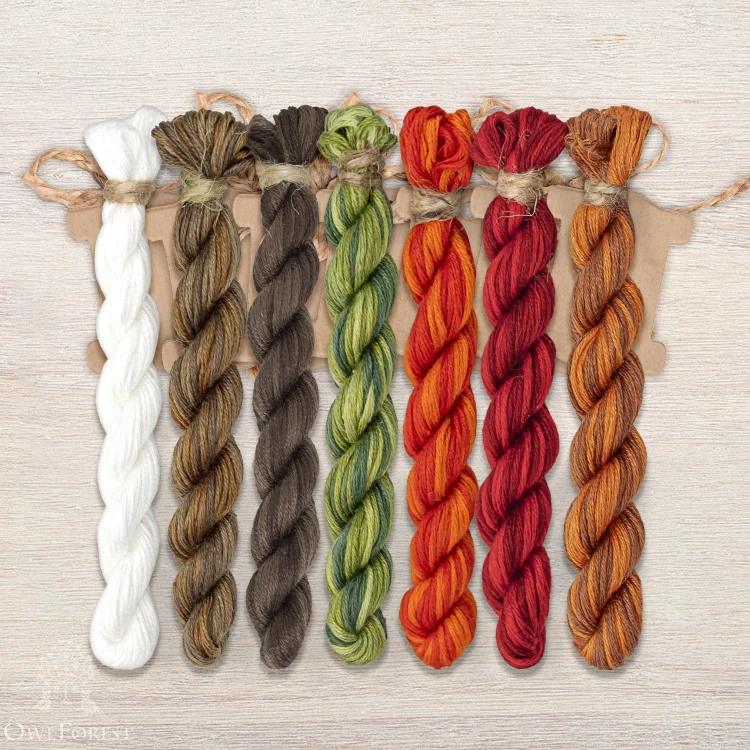 Set of OwlForest Hand-Dyed Threads for the “Crowfield Tree” (Thread Trade n.a. Kirov) 