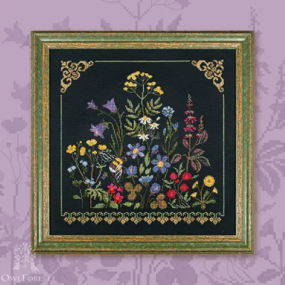 Digital embroidery chart “Wild Grasses. Bumblebee”