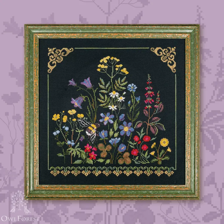Digital embroidery chart “Wild Grasses. Bumblebee”