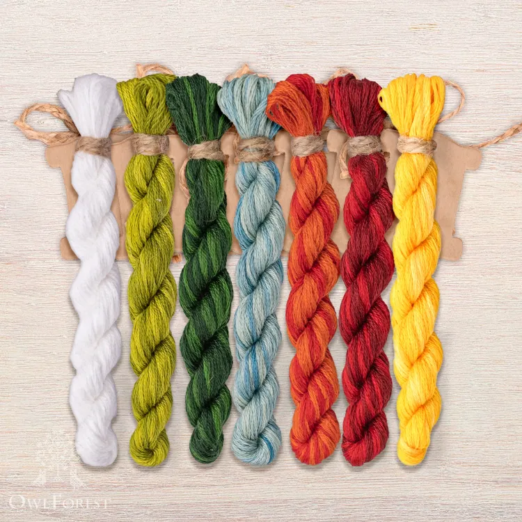 Set of OwlForest Hand-Dyed Threads for the “Amanita Bistro” Chart (DMC)