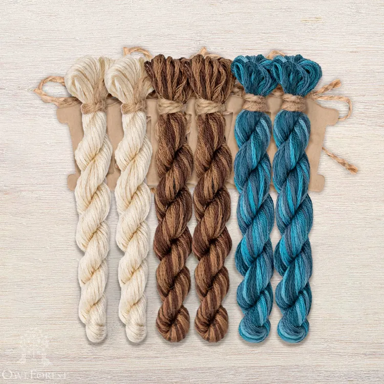 Set of OwlForest Hand-Dyed Threads for the “Mesoamerican Motifs” Charts (DMC) 3 colors