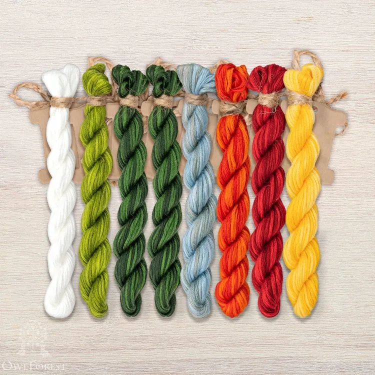 Set of OwlForest Hand-Dyed Threads for the “Amanita Bistro” Chart (Thread Trade n.a. Kirov)