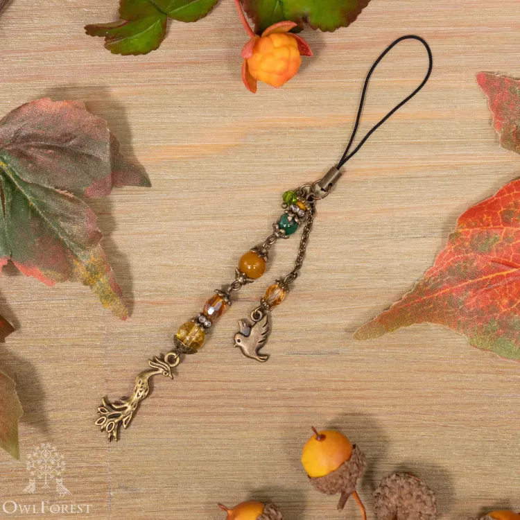Scissor Fob “Amber Bird Night Songs” Bronzy Metal Color Fittings