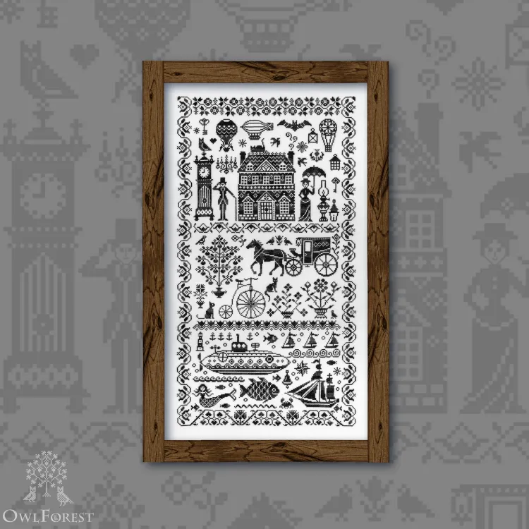 Digital embroidery chart “Black Vintage Sampler”