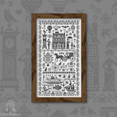 Printed embroidery chart “Black Vintage Sampler”