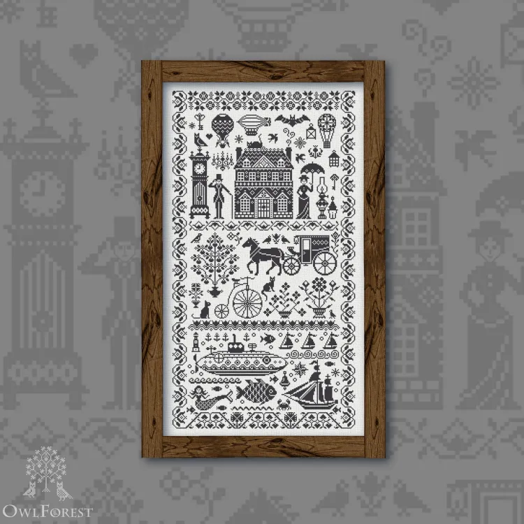 Printed embroidery chart “Black Vintage Sampler”