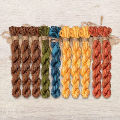 Set of OwlForest Hand-Dyed Threads for the “Mesoamerican Motifs” Charts (DMC) 5 colors