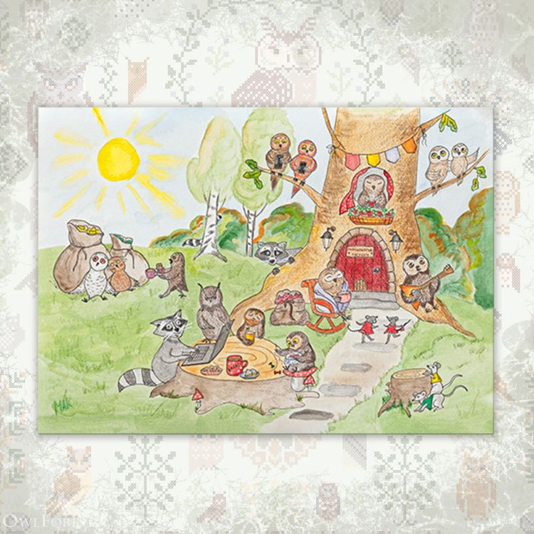 “Morning in the Owl Forest” Postcard