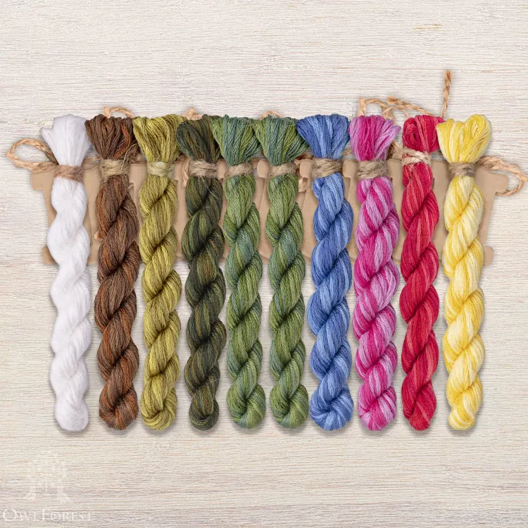 Set of OwlForest Hand-Dyed Threads for the “Wild Grasses. Grasshopper” Chart (DMC)