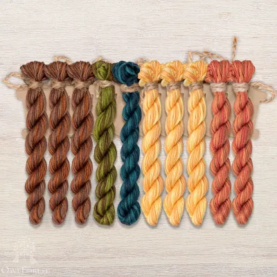Set of OwlForest Hand-Dyed Threads for the “Mesoamerican Motifs” Charts (Thread Trade n.a. Kirov) 5 colors