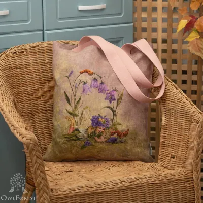 “Fairy Tales and Bells” Linen Shopping Bag 