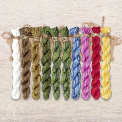 Set of OwlForest Hand-Dyed Threads for the “Wild Grasses. Grasshopper” Chart (Thread Trade n.a. Kirov)
