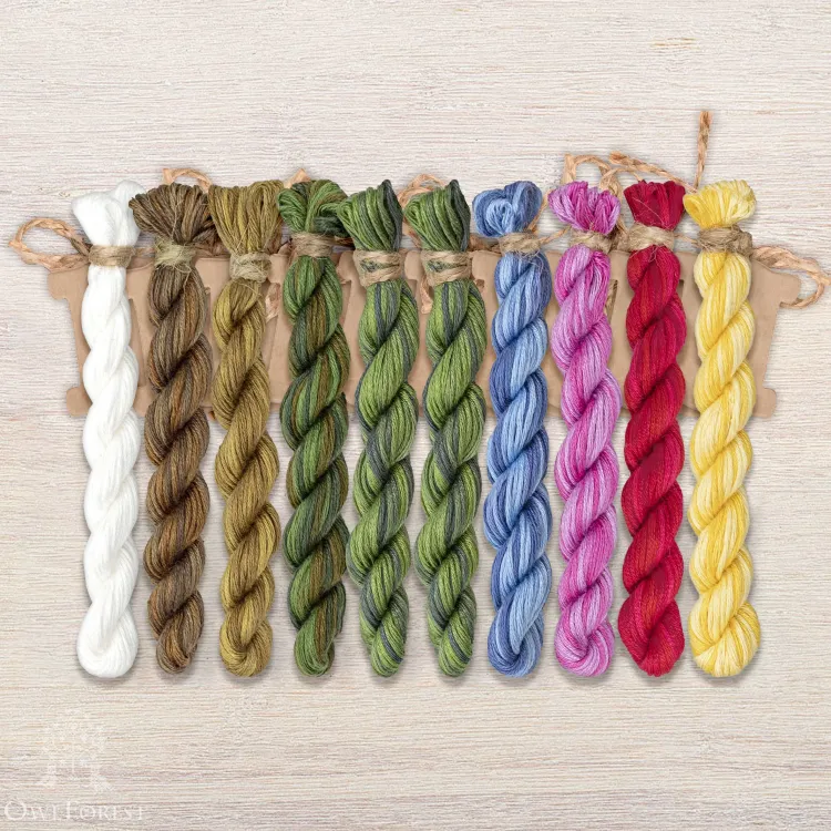 Set of OwlForest Hand-Dyed Threads for the “Wild Grasses. Grasshopper” Chart (Thread Trade n.a. Kirov)