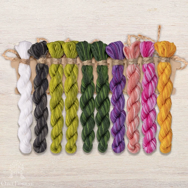 Set of OwlForest Hand-Dyed Threads for the “Among the Flowers” (DMC) 