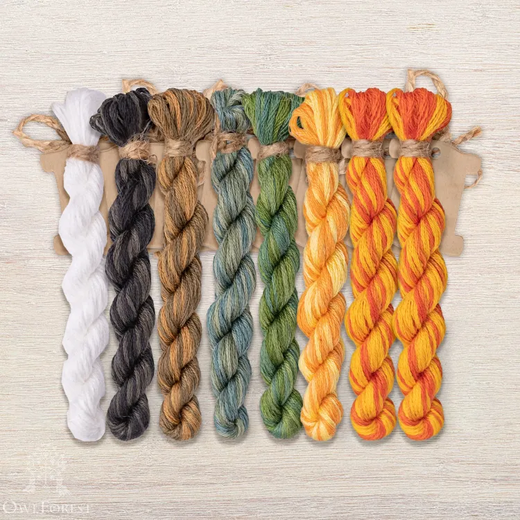 Set of OwlForest Hand-Dyed Threads for “Seabuckthorn Summer” Chart (DMC)