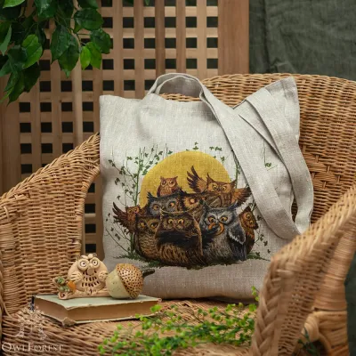 “Owl Parliament” Linen Shopping Bag 