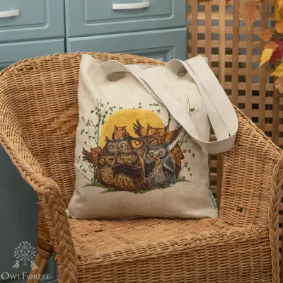 “Owl Parliament” Linen Shopping Bag 