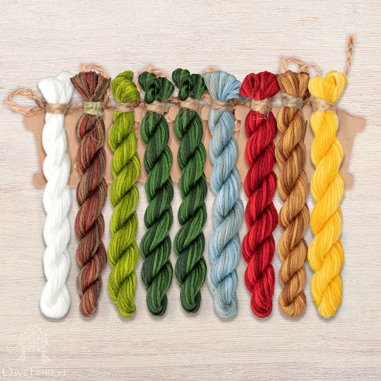 Set of OwlForest Hand-Dyed Threads for the “Morchella Cinema” Chart (Thread Trade n.a. Kirov)