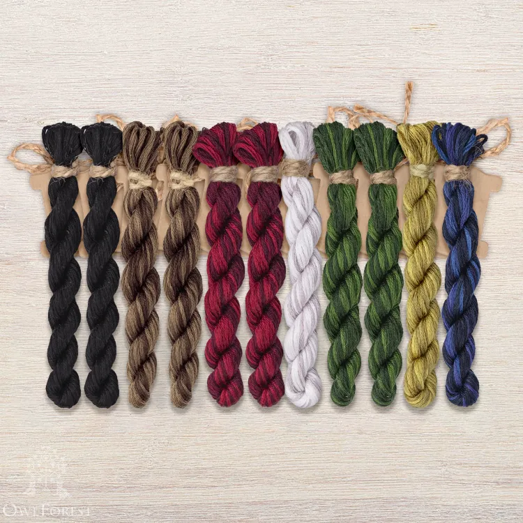 Set of OwlForest Hand-Dyed Threads for the “Magpie's Porridge” Chart (DMC)