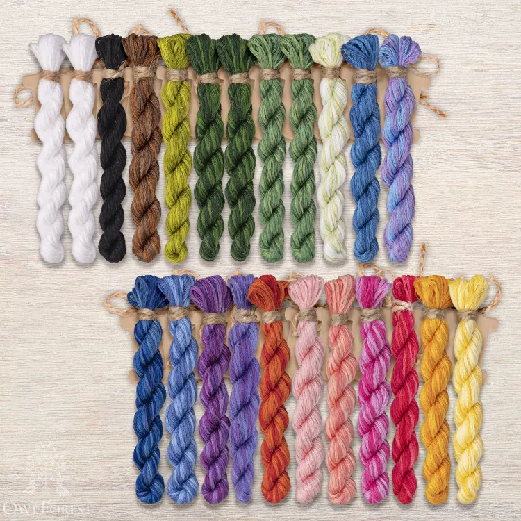 Set of OwlForest Hand-Dyed Threads for the “Flower  Bowl” Chart (DMC)